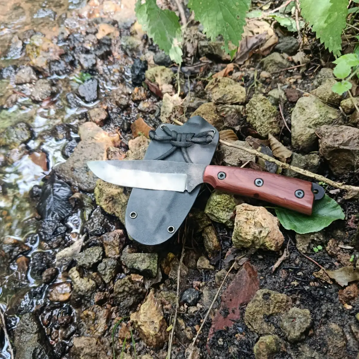 Couteau  Bushcraft manche en IF rose